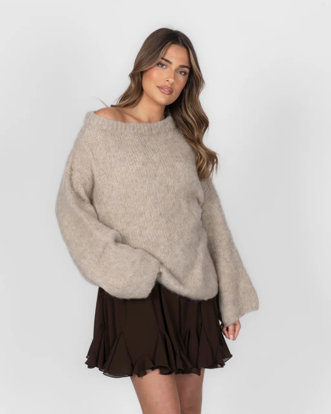 Ultra-soft knit off-the-shoulder T-shirt for women