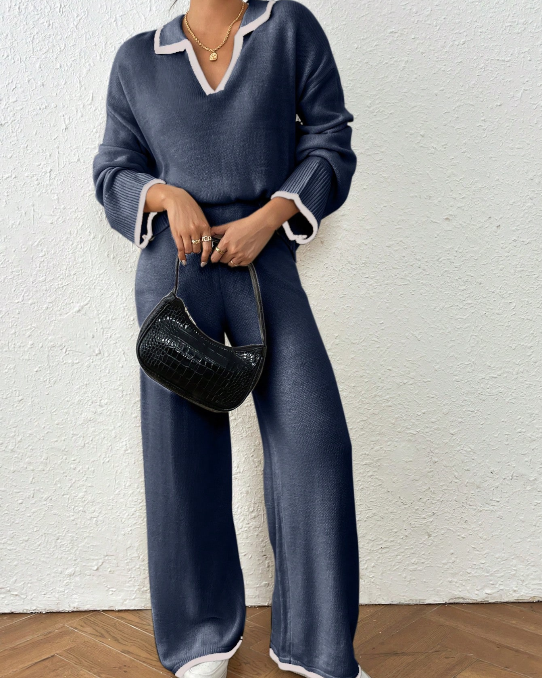 2-Piece Jersey and Trousers Set with Contrast Color Finish