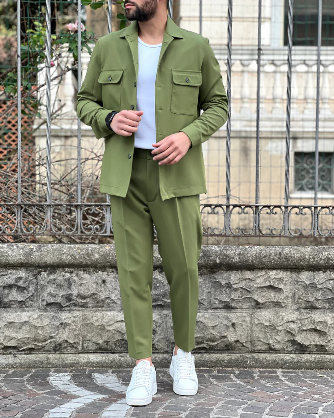 Men's Casual Neutral-Tone Jacket and Pants Set