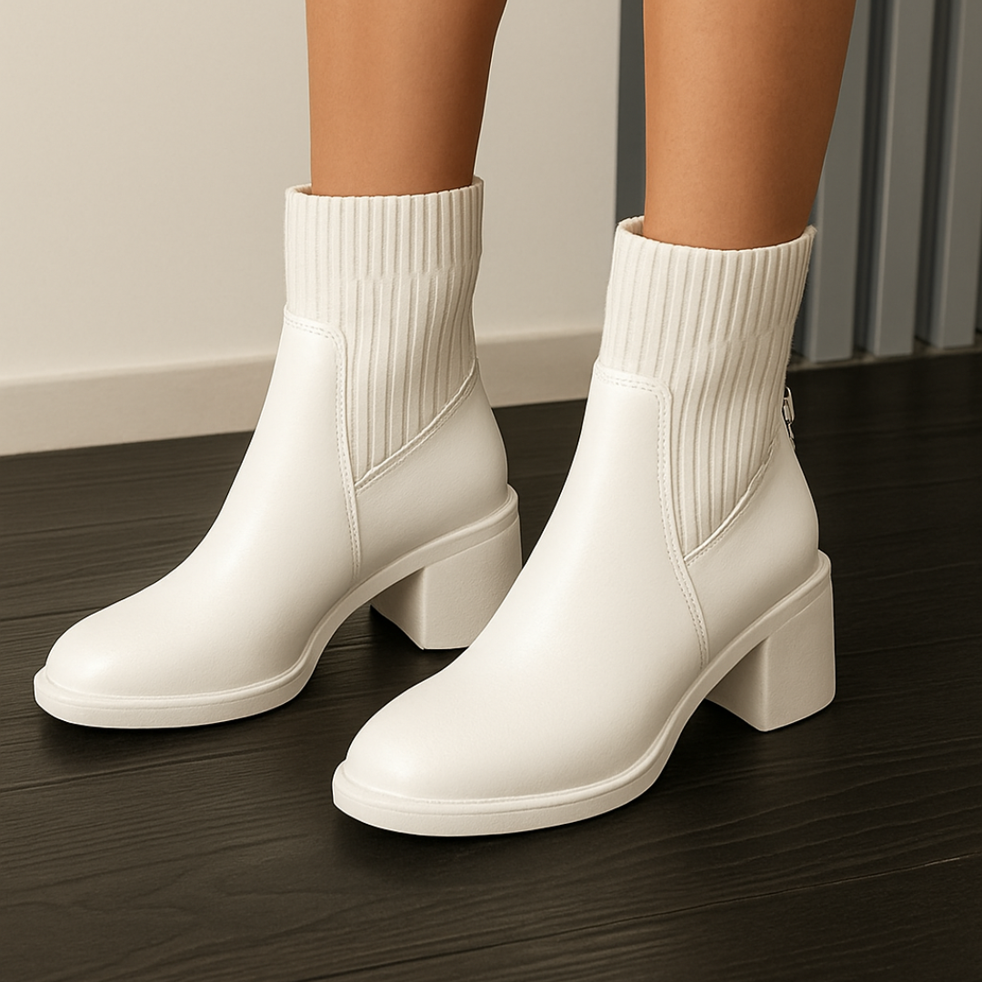 Women's short boots in soft leather with stretch fabric