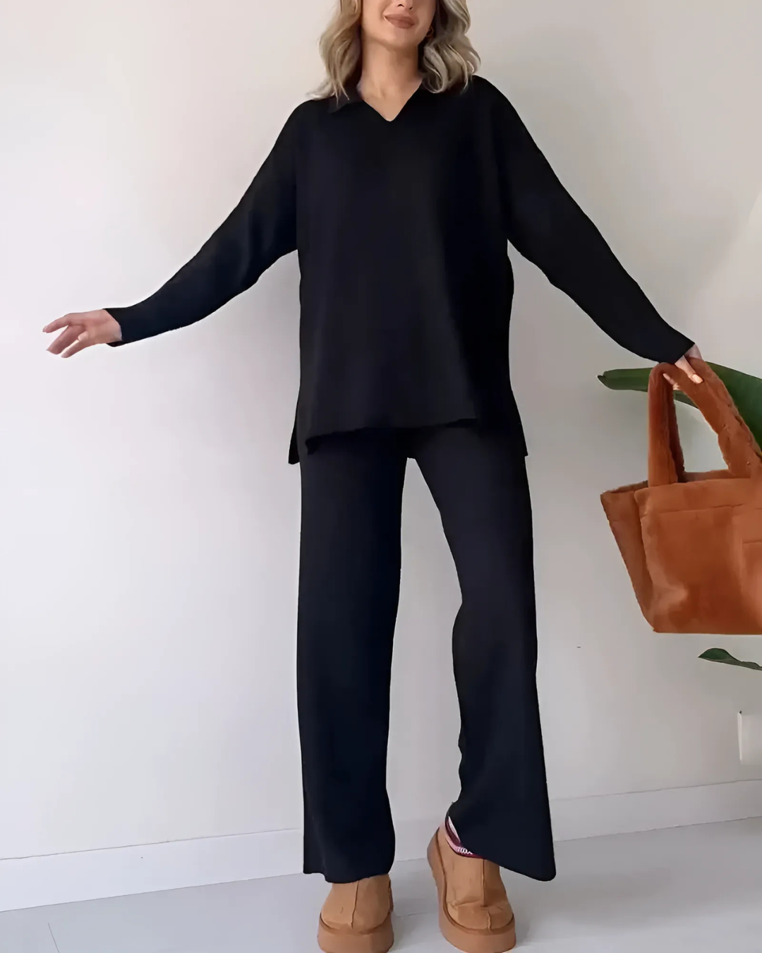 Women's Loose V-Neck Sweater Two-Piece Set