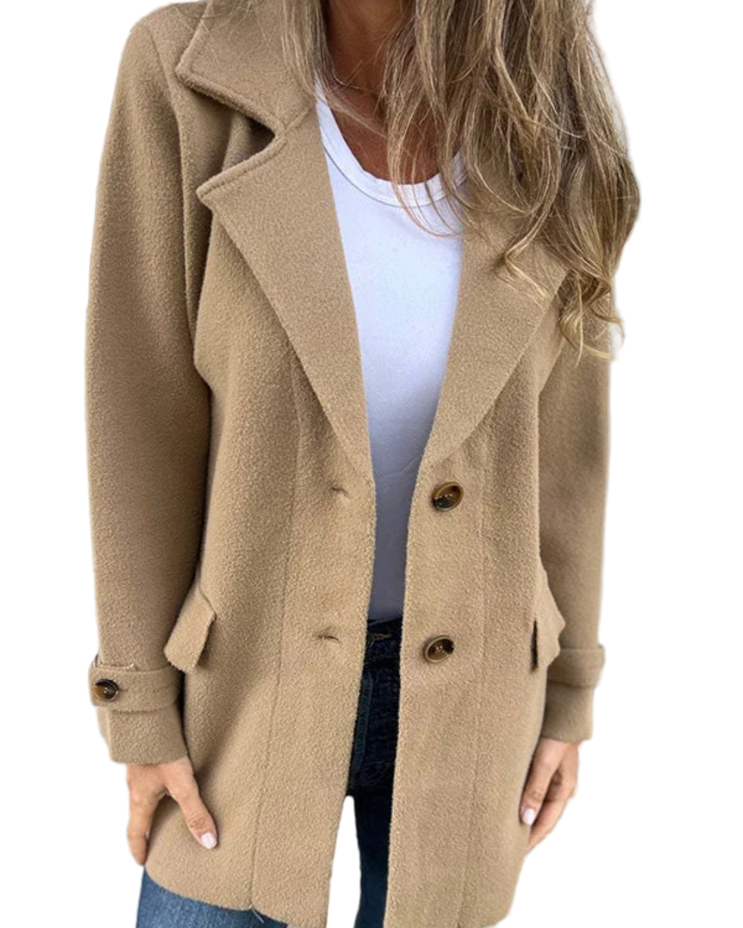 Stylish casual autumn coat with fitted collar for women