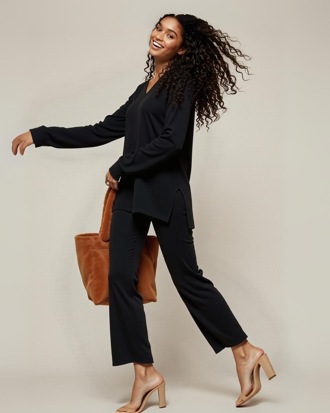 Women's Loose V-Neck Sweater Two-Piece Set