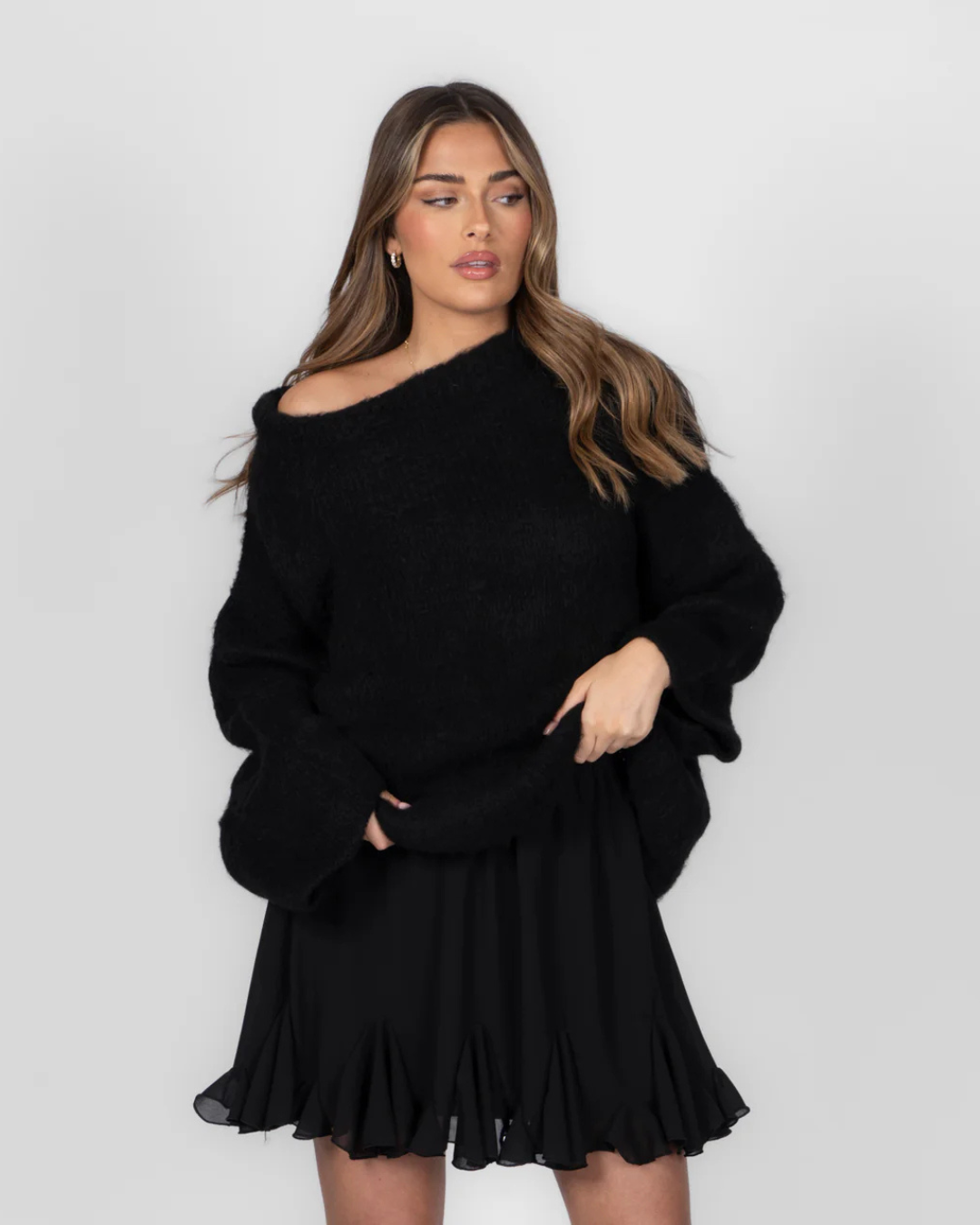 Ultra-soft knit off-the-shoulder T-shirt for women