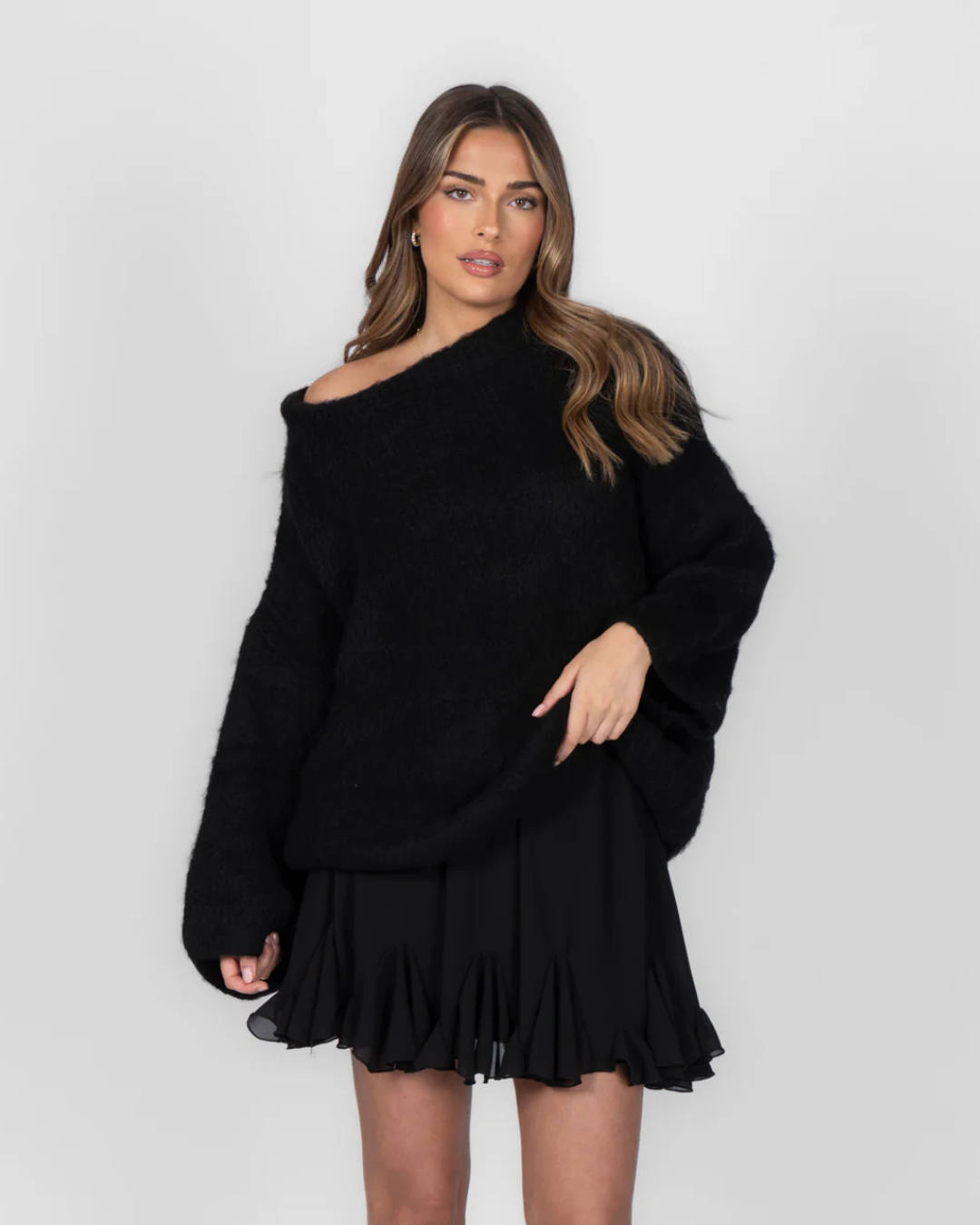 Ultra-soft knit off-the-shoulder T-shirt for women