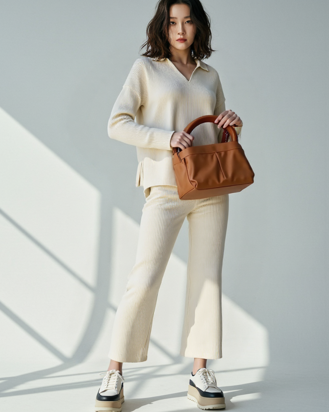 Women's Loose V-Neck Sweater Two-Piece Set