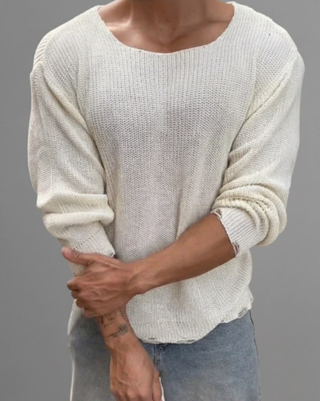 Men's Loose Fit Long Sleeve Oversized Crew Neck Sweater