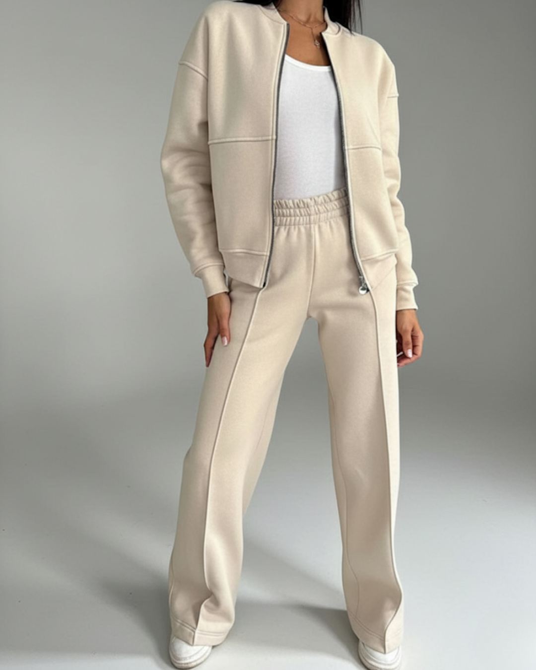 Women's Zip-Up Jacket and Wide-Leg Pants Set