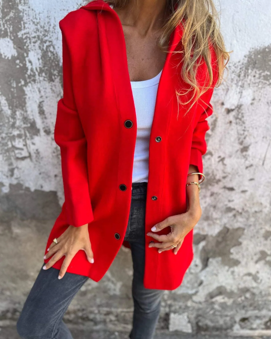 Casual Jacket with Front Buttons and Pockets