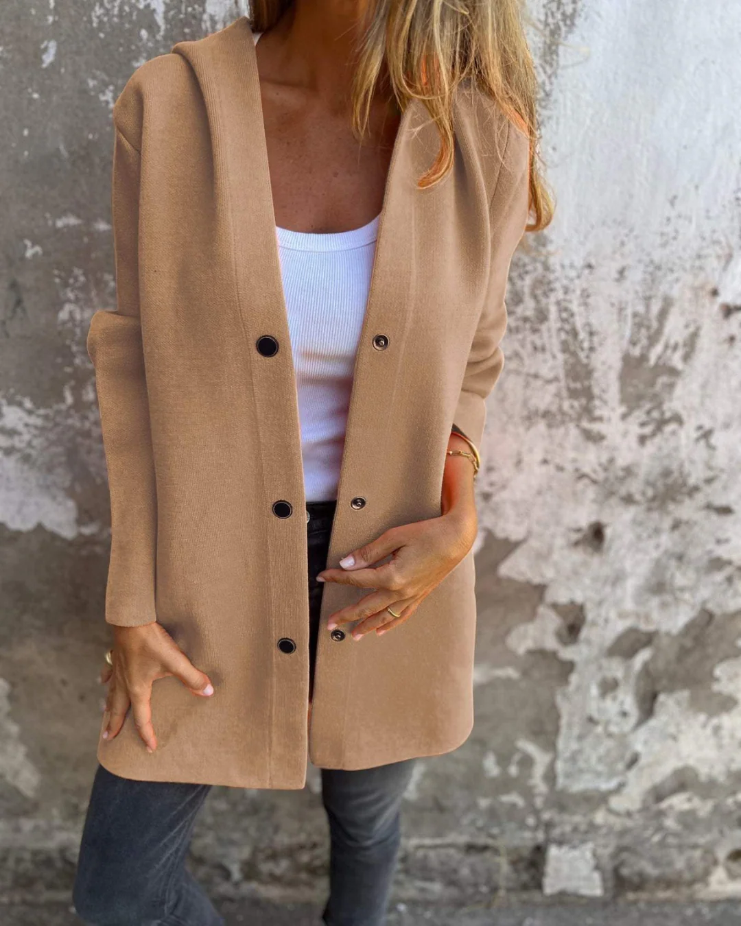Casual Jacket with Front Buttons and Pockets