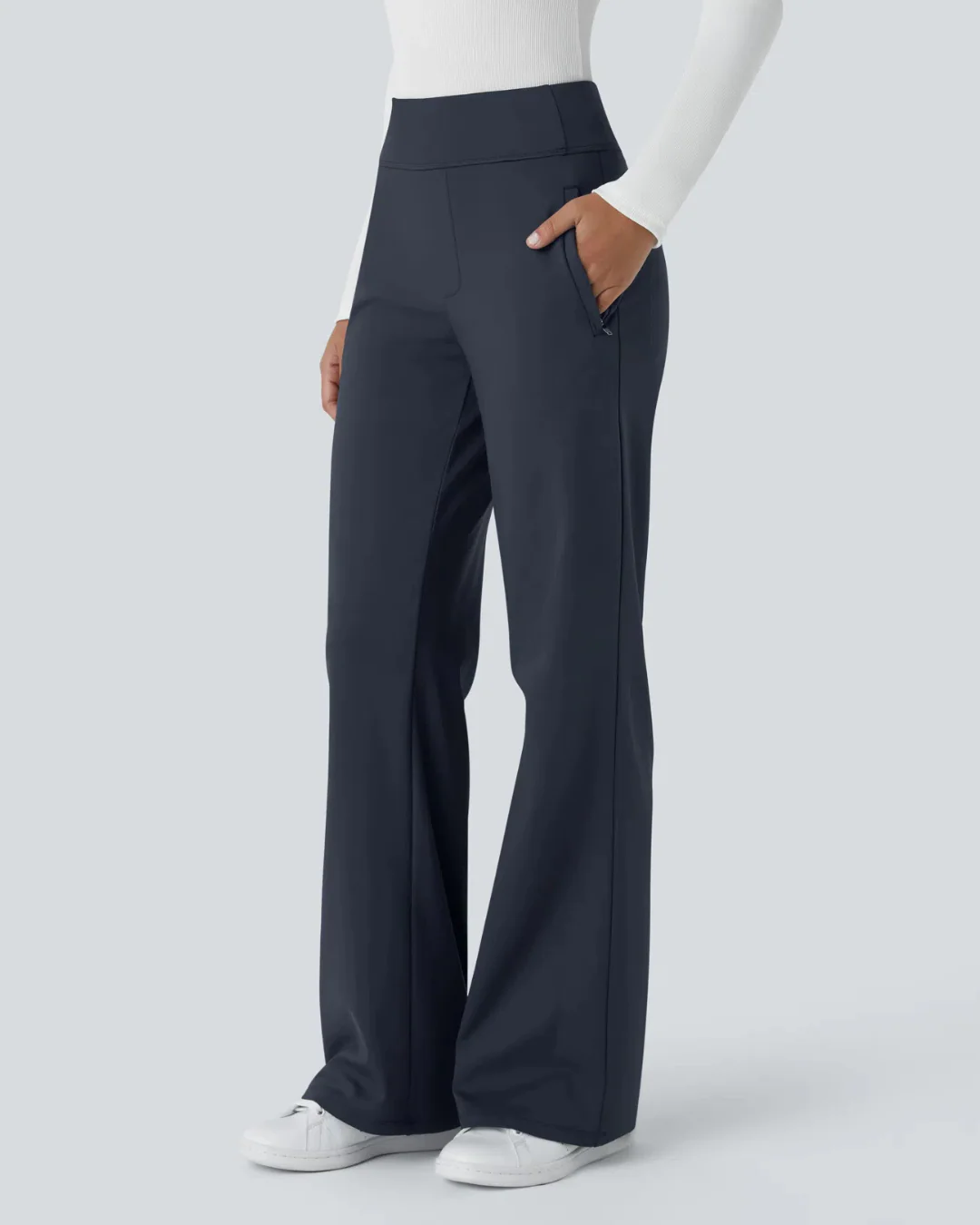 Women's High Waist Work Pants with Pockets and Zipper