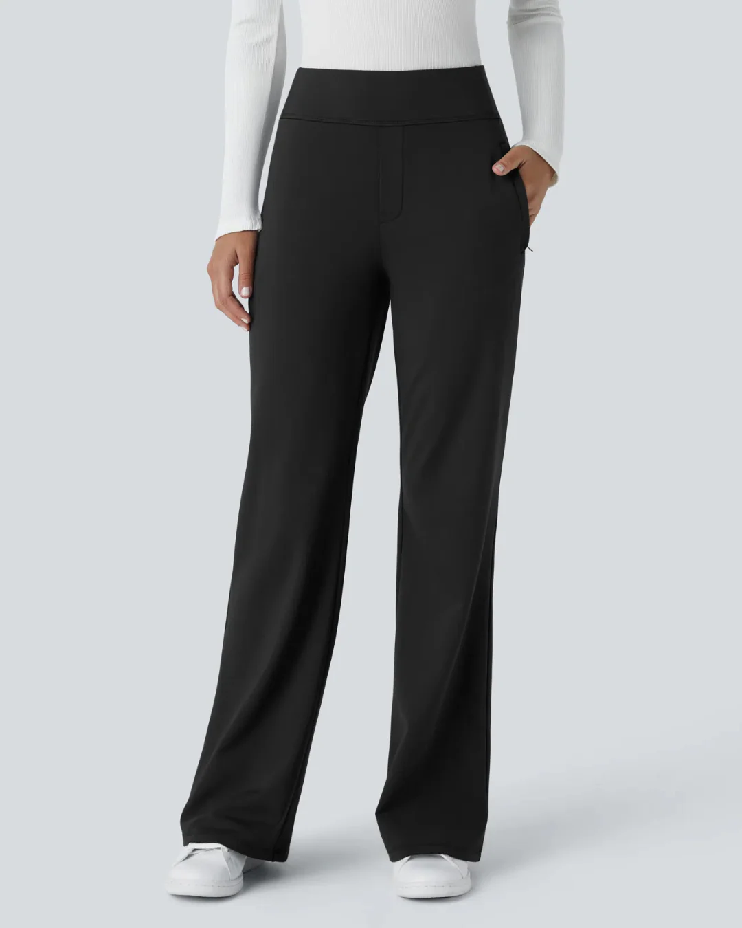 Women's High Waist Work Pants with Pockets and Zipper