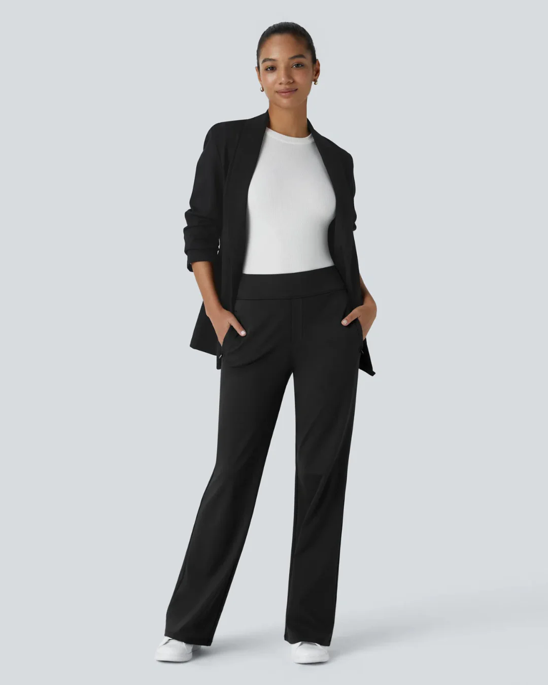 Women's High Waist Work Pants with Pockets and Zipper