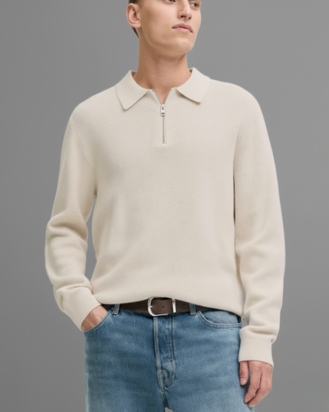 Men's Zip-Up Polo Neck Sweater