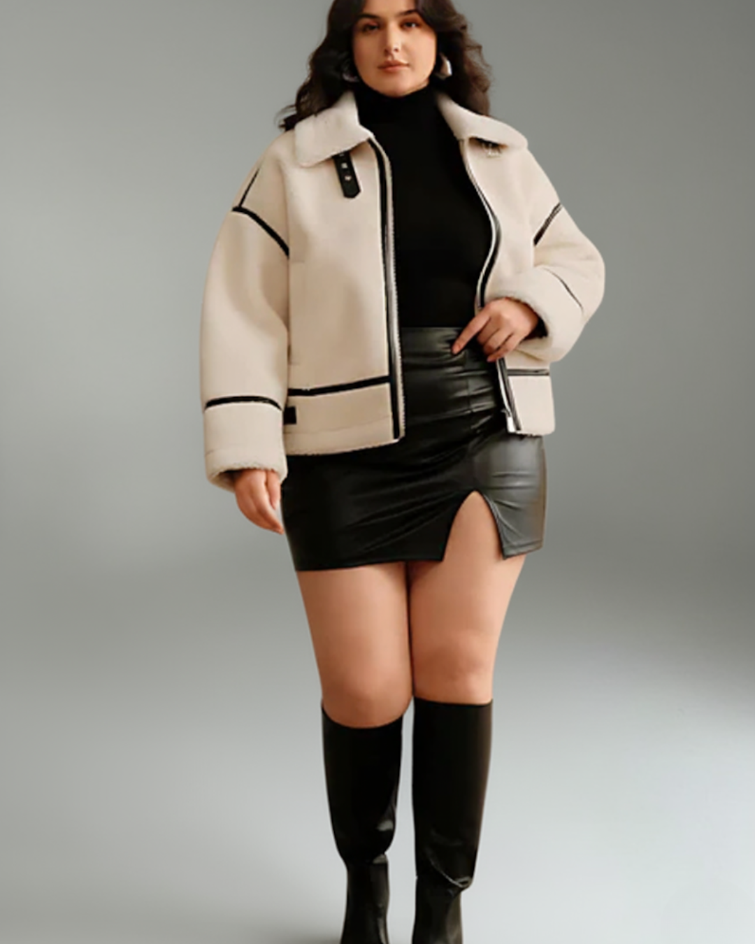 Women's Coat with Leather Details